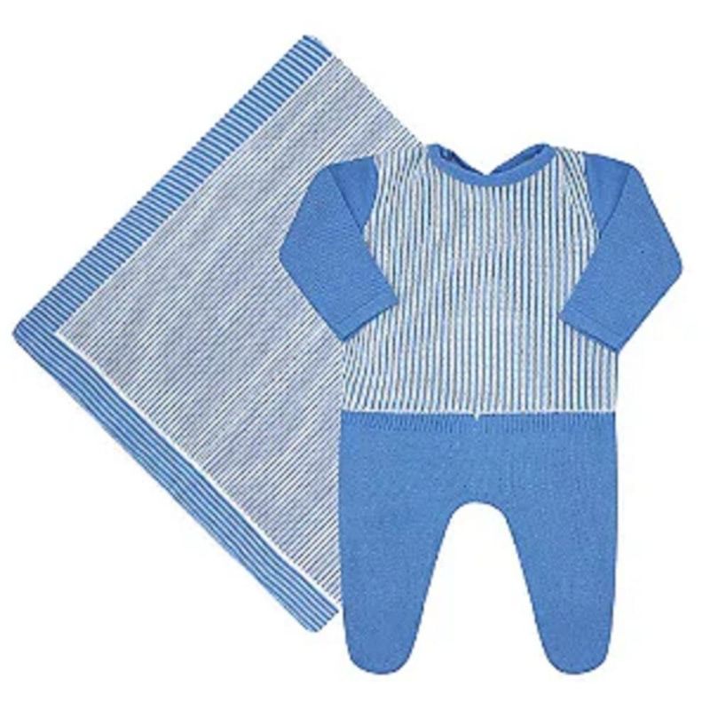 kit maternidade pimpolho azul claro listrado rn contém 1 macacão 1 manta 85541 (mp)