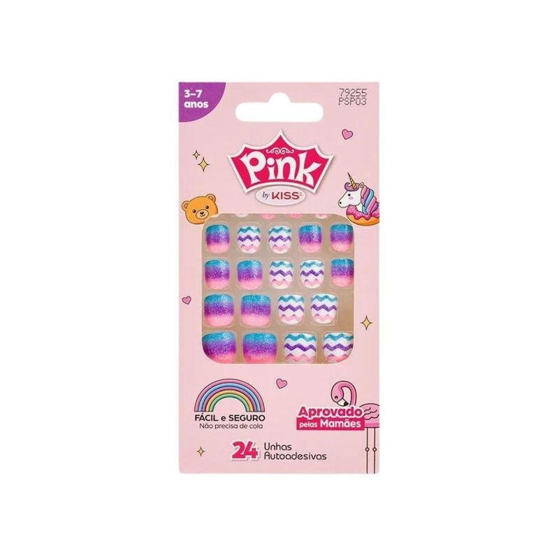 unhas postiças kiss infantil pink 7 autoadesivas (mp)