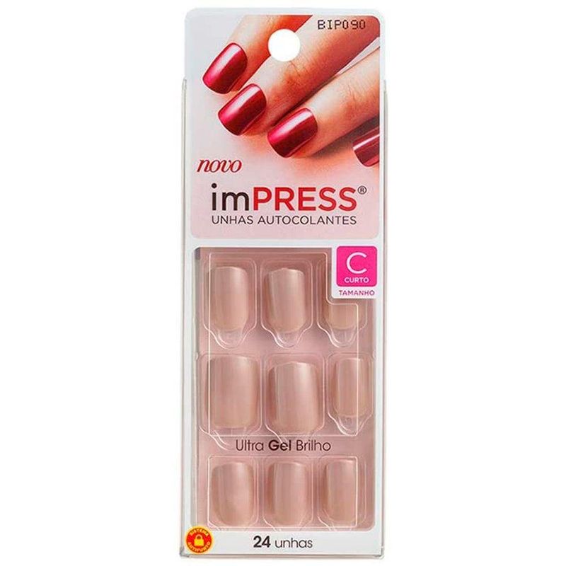 unhas postiças kiss auto colantes impress nude modelo quadrado (mp)