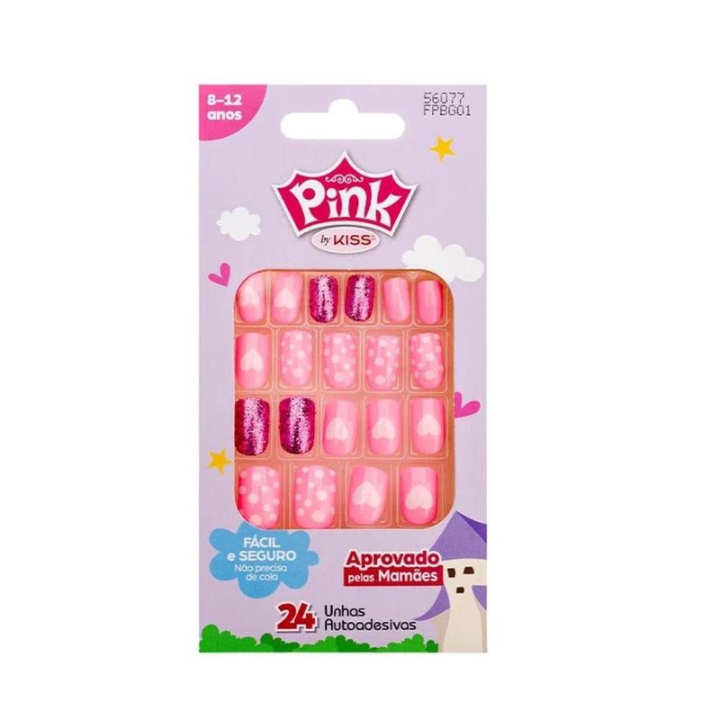 unha postiça kiss infantil pink 1 unhas autoadesivas (mp)