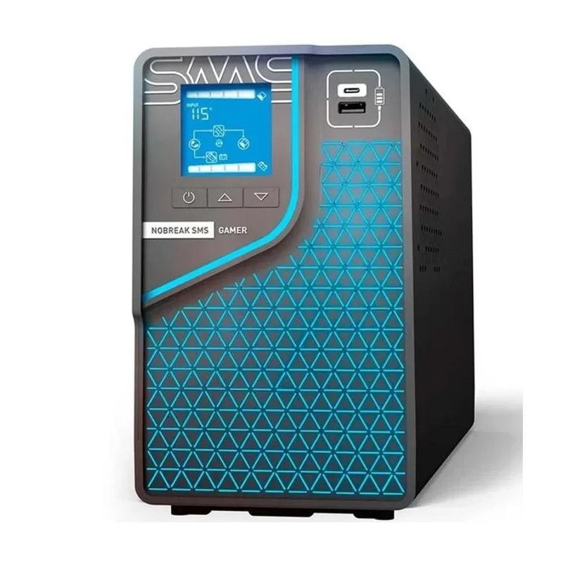 nobreak sms 2000va gamer entrada bivolt e saida:115v wi-fi display lcd rgb e conexão para bateria externa 29601 (mp)