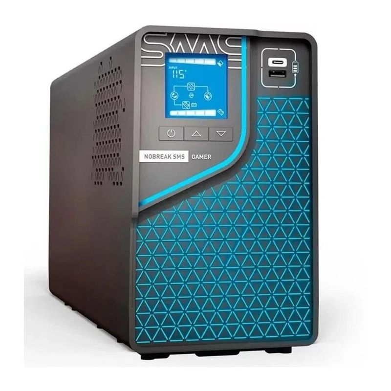 nobreak sms 2000va gamer entrada bivolt e saida:115v wi-fi display lcd rgb e conexão para bateria externa 29601 (mp)