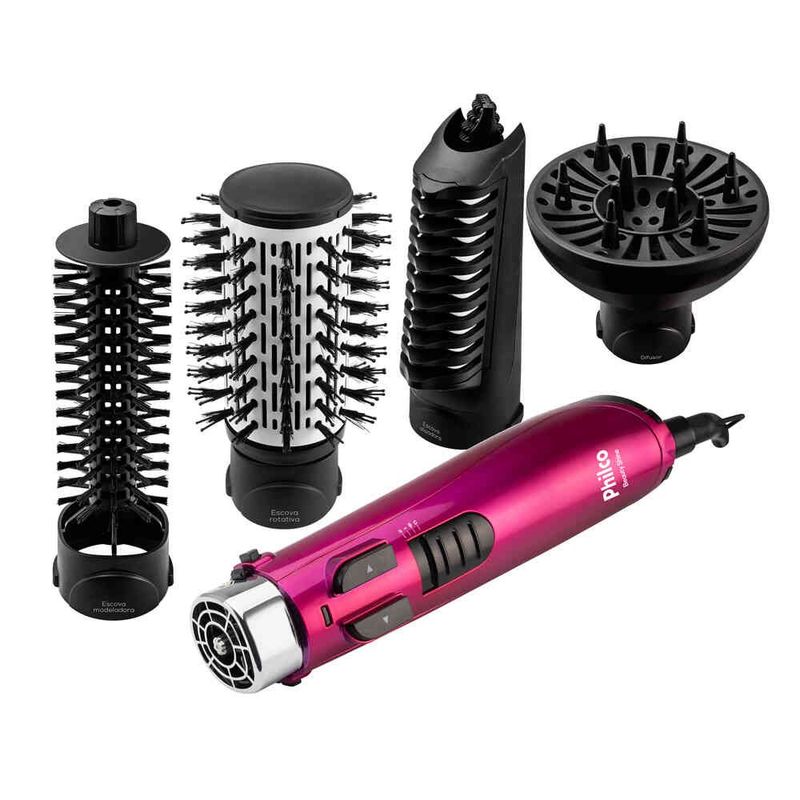 escova rotativa philco beauty shine 1100w rosa pec07r