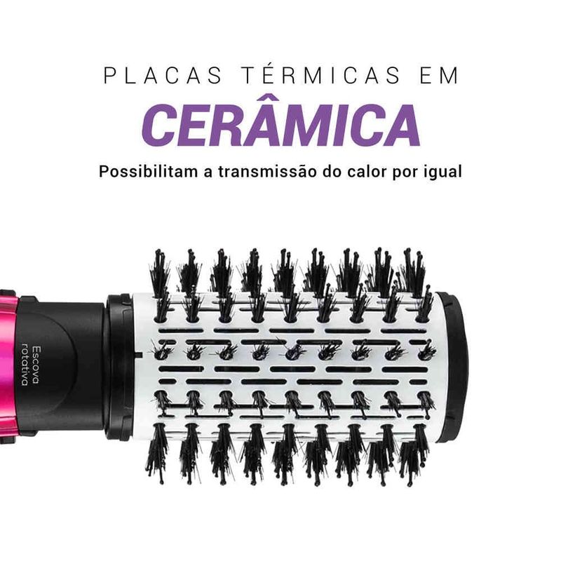 escova rotativa philco beauty shine 1100w rosa pec07r