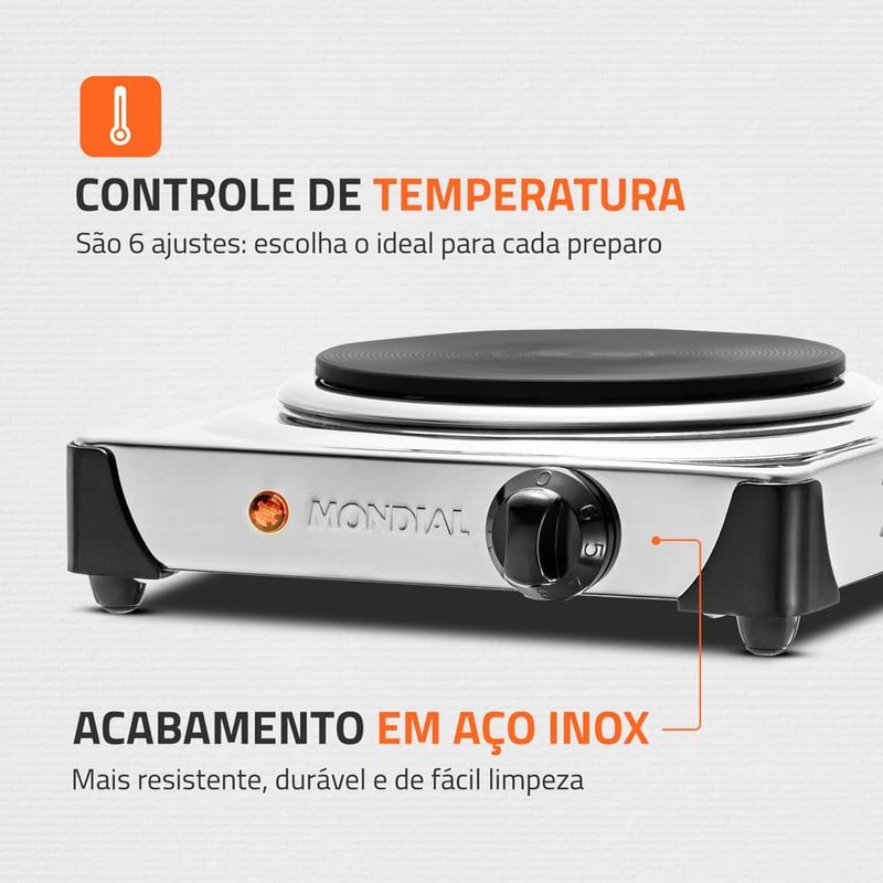 fogão elétrico de mesa 1 boca mondial fast cook inox 127v - fe04