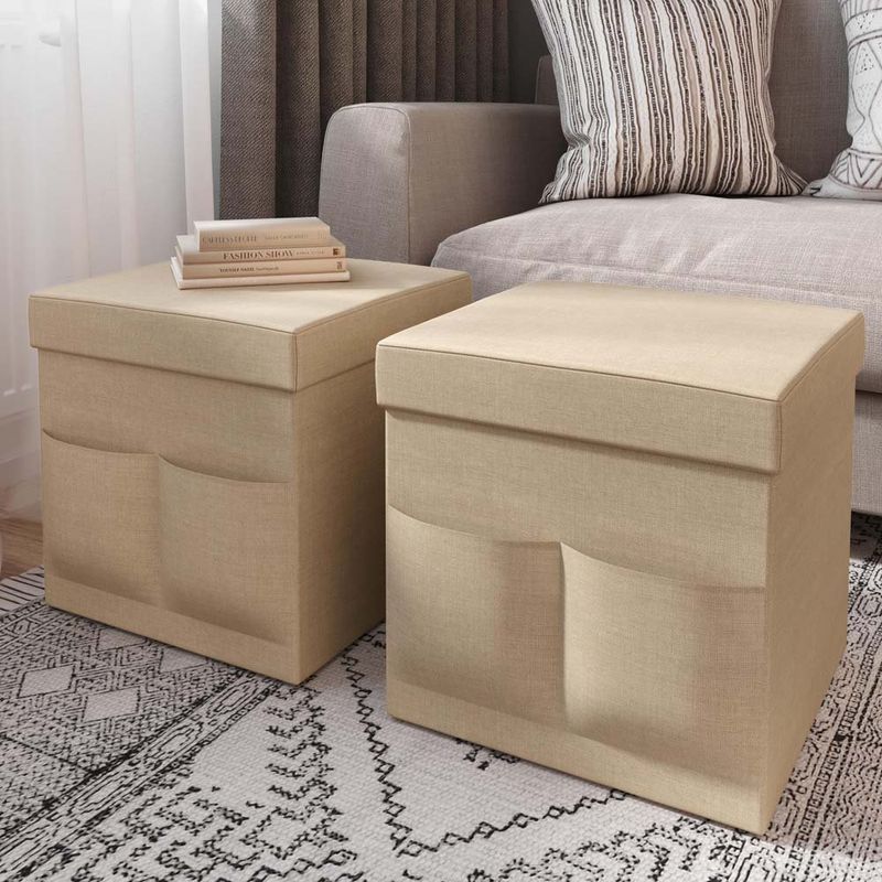 puff dobrável 2 peças lavish home 38cm bege a-bi