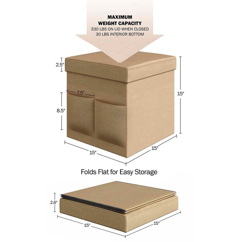 puff dobrável 2 peças lavish home 38cm bege a-bi