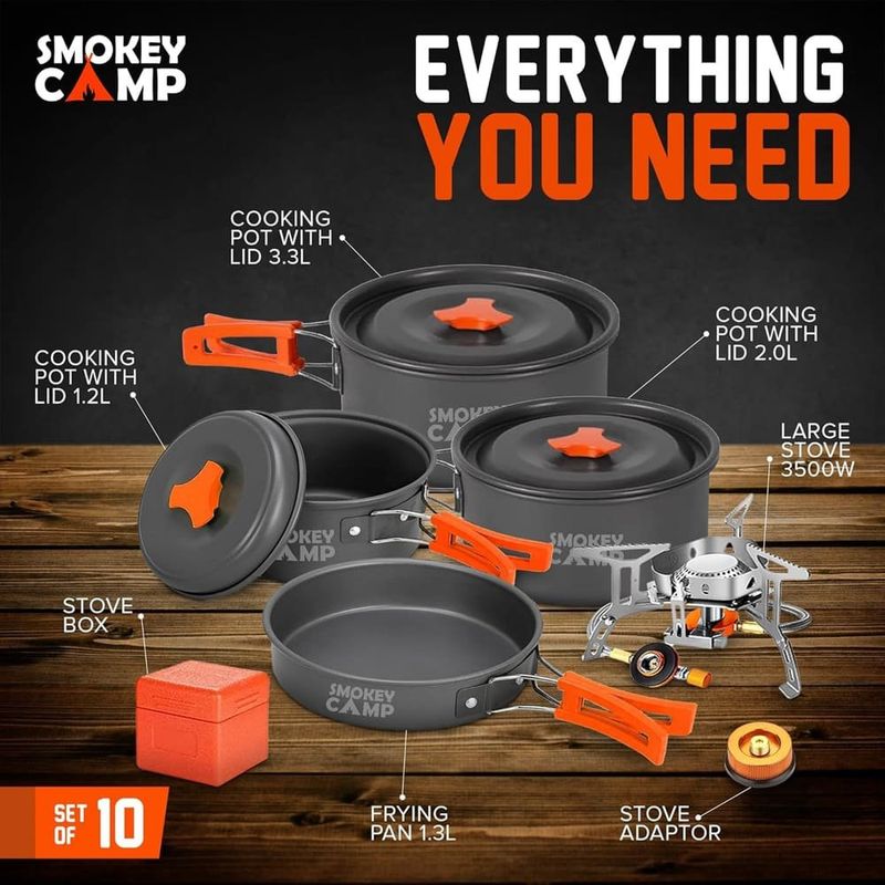 conjunto 10 peças cozinha smokey para acampamento a-bi