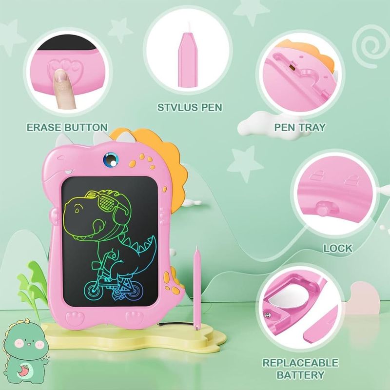 brinquedo tablet de escrita para crianças lcd kizmyee tela 8" rosa a-bi