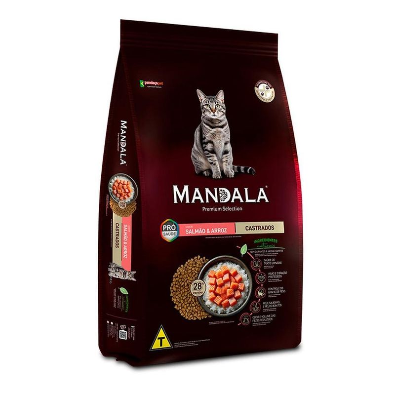 ração mandala gato castrado salmão arroz 10,1kg (mp)