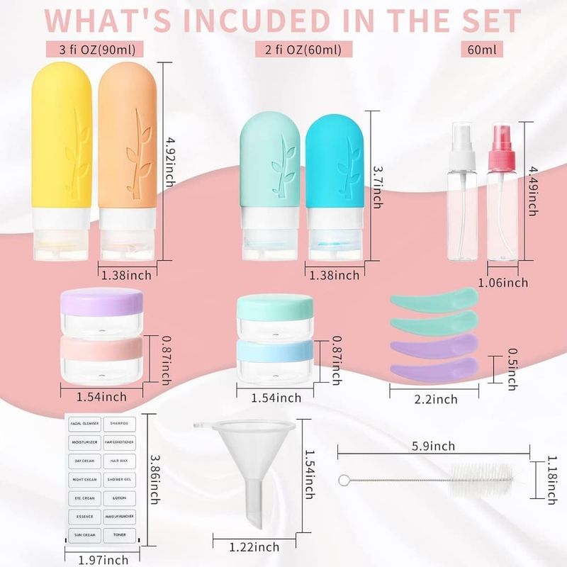 kit de viagem 18 peças em silicone tocelffe a-bi