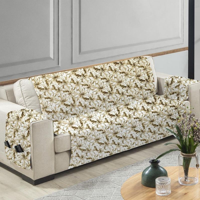 protetor branyl sofá home decor 02 lugares floral marrom (mp)