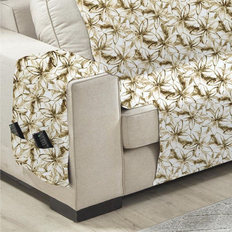 protetor branyl sofá home decor 02 lugares floral marrom (mp)