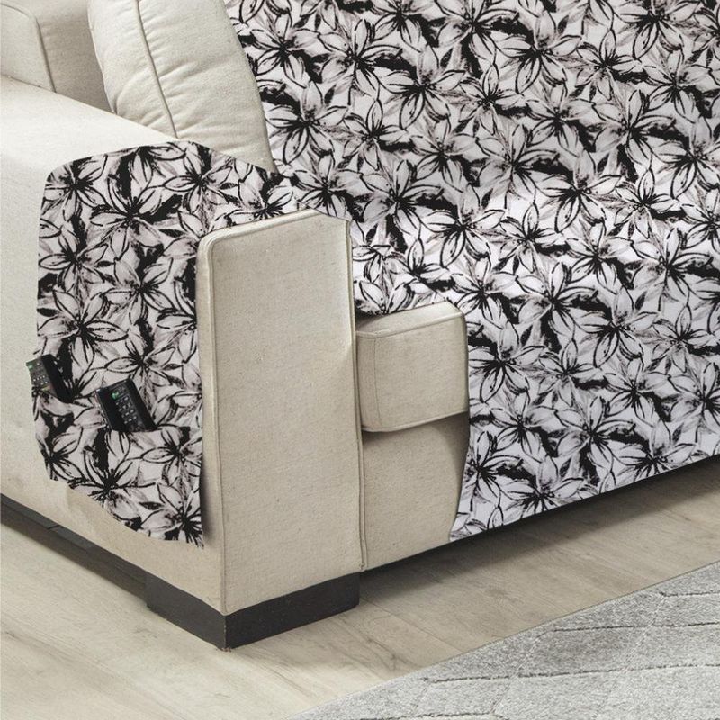 protetor branyl sofá home decor 02 lugares floral preto (mp)