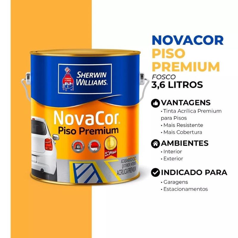 tinta acrílica sherwin-williams premium fosco novacor piso 3,6l 38080201 amarelo demarcação (mp)