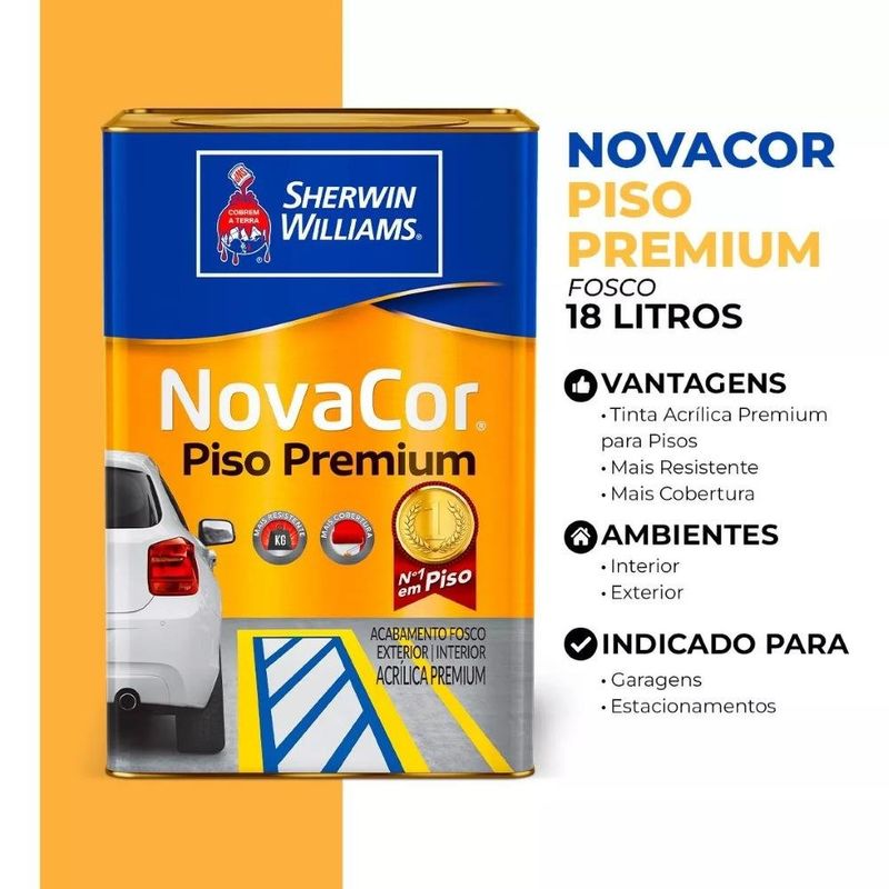 tinta acrílica sherwin-williams premium fosco novacor piso 18l 38080206 amarelo demarcação (mp)