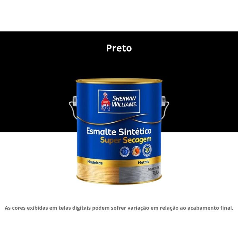 tinta esmalte sintético sherwin-williams premium alto brilho super secagem 3,6l 7510301 preto (mp)