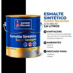 tinta esmalte sintético sherwin-williams premium alto brilho super secagem 3,6l 7510301 preto (mp)