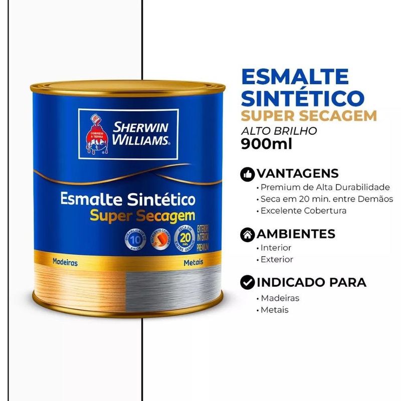tinta esmalte sintético sherwin-williams premium alto brilho super secagem 900ml 7510002 branco (mp)