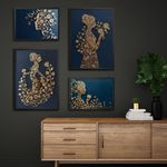 conjunto quadro de parede 04 peças minimalista dourado a-bi