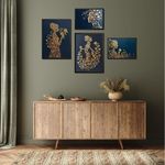 conjunto quadro de parede 04 peças minimalista dourado a-bi