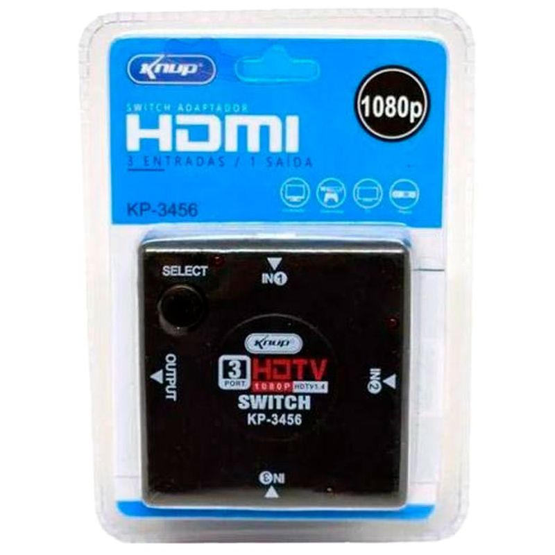 hub hdmi 3 portas knup kp-3456 preto (mp)