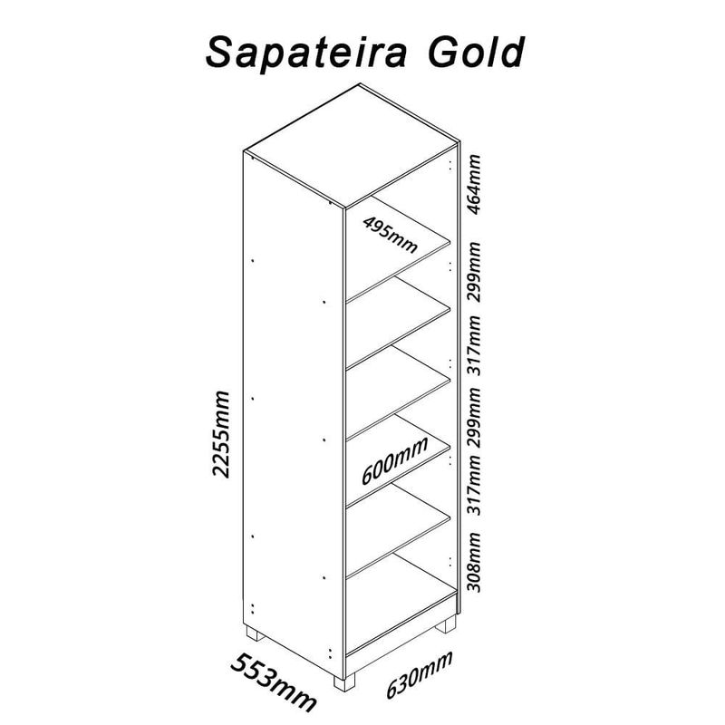 sapateira 1 porta gelius gold com espelho naturale