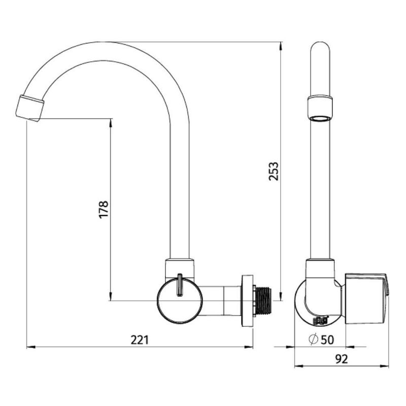 torneira de parede para cozinha herc bica móvel elba 2925 branco (mp)