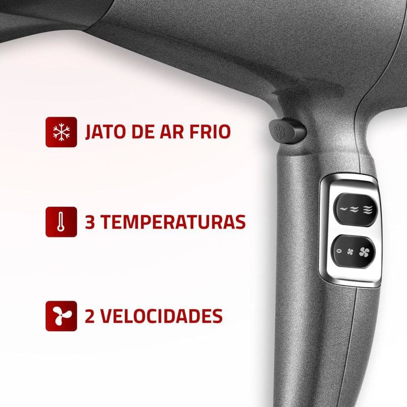 secador de cabelo mondial space shine 2000w 127v sc-20 cinza