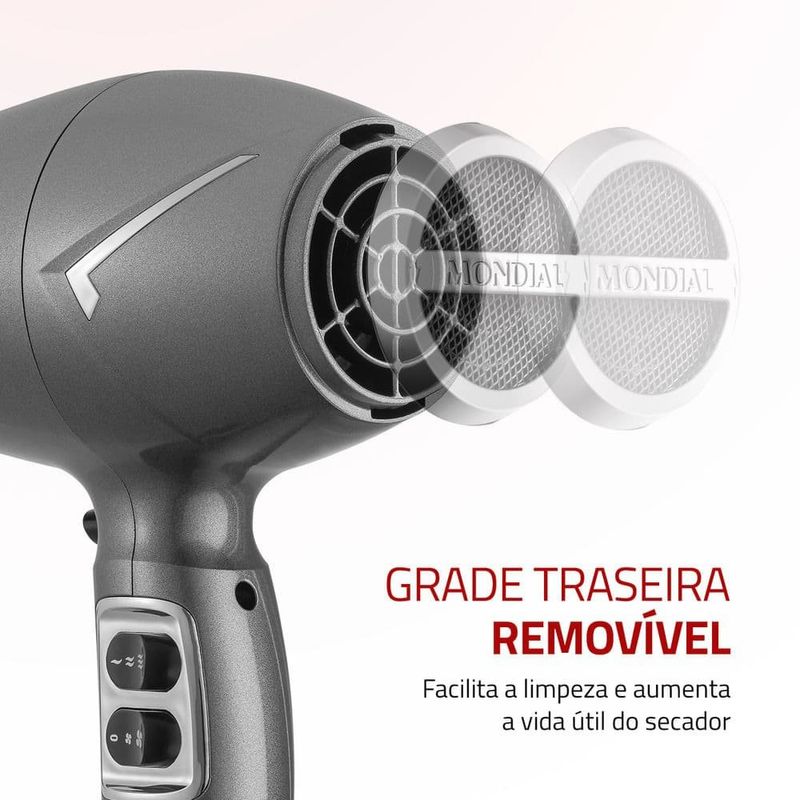 secador de cabelo mondial space shine 2000w 127v sc-20 cinza