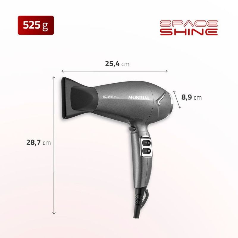 secador de cabelo mondial space shine 2000w 127v sc-20 cinza