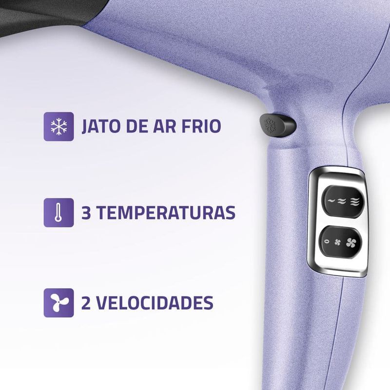 secador de cabelo mondial space shine 2000w 127v sc-21 lilás