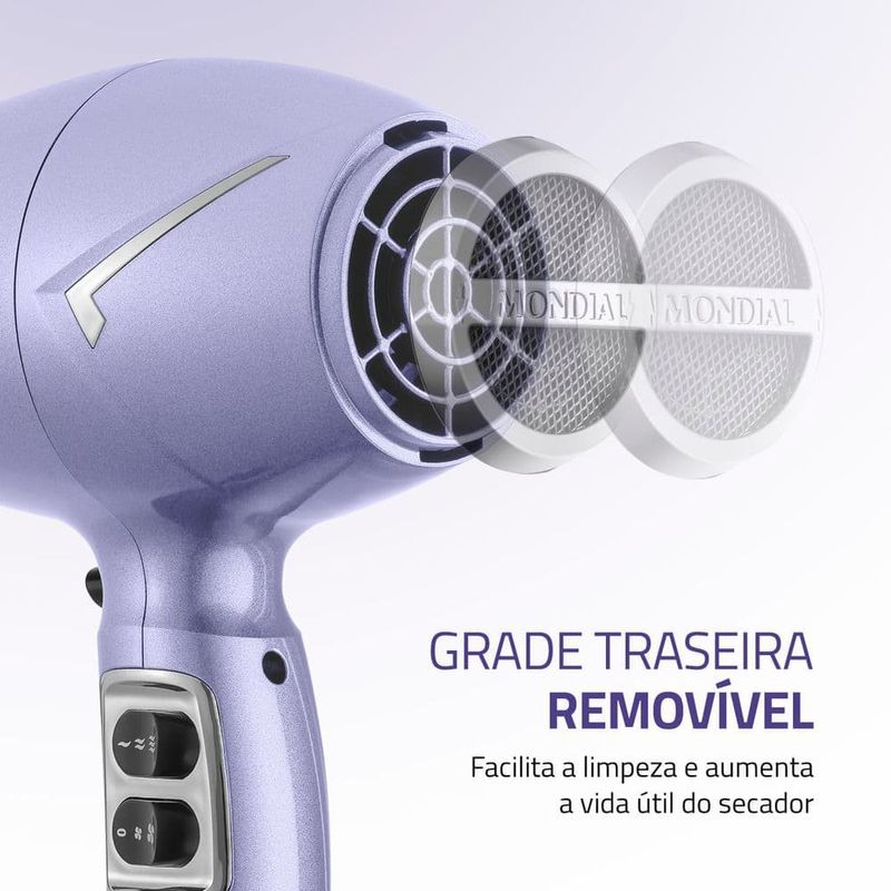 secador de cabelo mondial space shine 2000w 127v sc-21 lilás