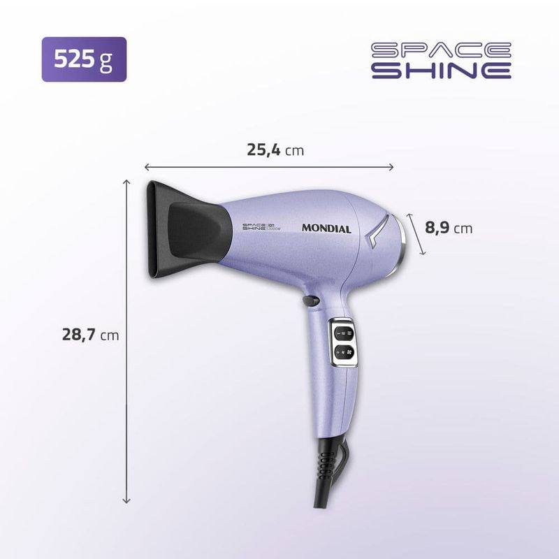 Secador de Cabelo Mondial Space Shine 2000W Lilás