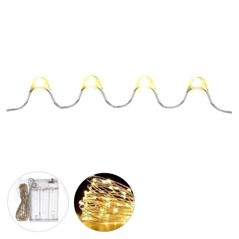 cordão 50 led fio de fada luz fixa branco quente 5 metros funcionamento 3 pilhas aa 72003 florarte (mp)