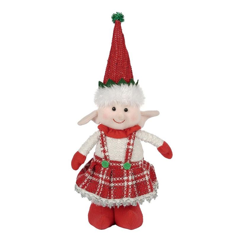 boneco florarte elfo natalino em pé vermelho e branco 35cm 82001 (mp)