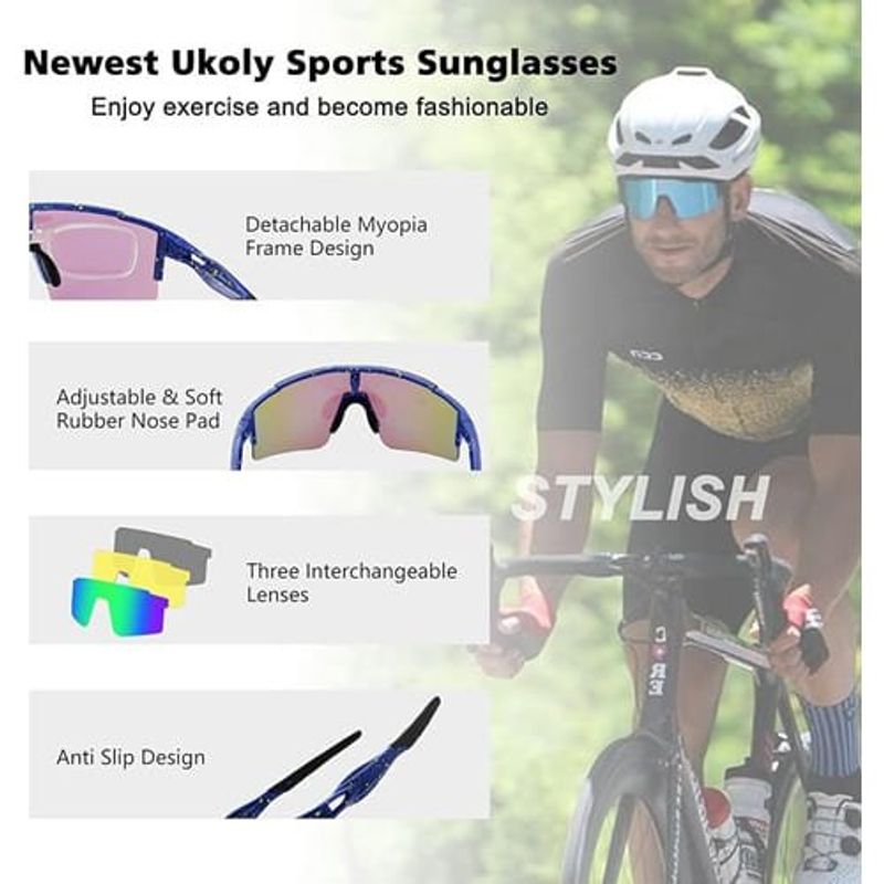 óculos esportivo para ciclismo com 3 lentes ukoly a-bi