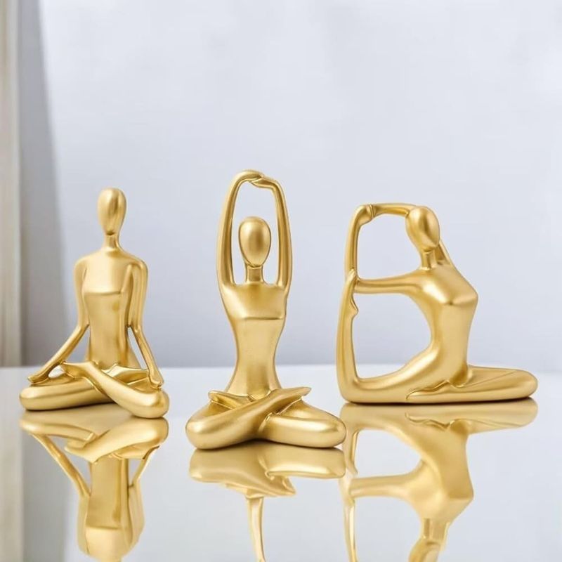 estátuas decorativas 3 peças ioga ni-jasw dourada a-bi
