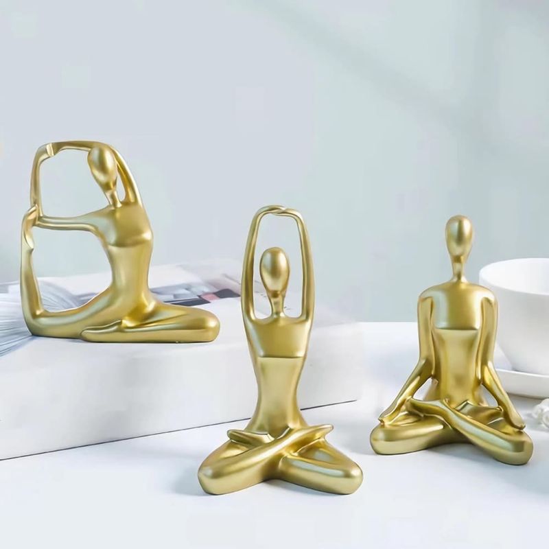 estátuas decorativas 3 peças ioga ni-jasw dourada a-bi
