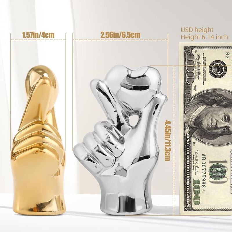 estátuas decorativas 2 peças gesto de amor yunjuhop dourado prata a-bi