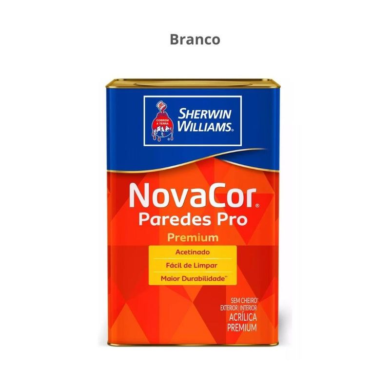 tinta acrílica sherwin-williams premium acetinado novacor paredes pro 18l 38600006 branco (mp)