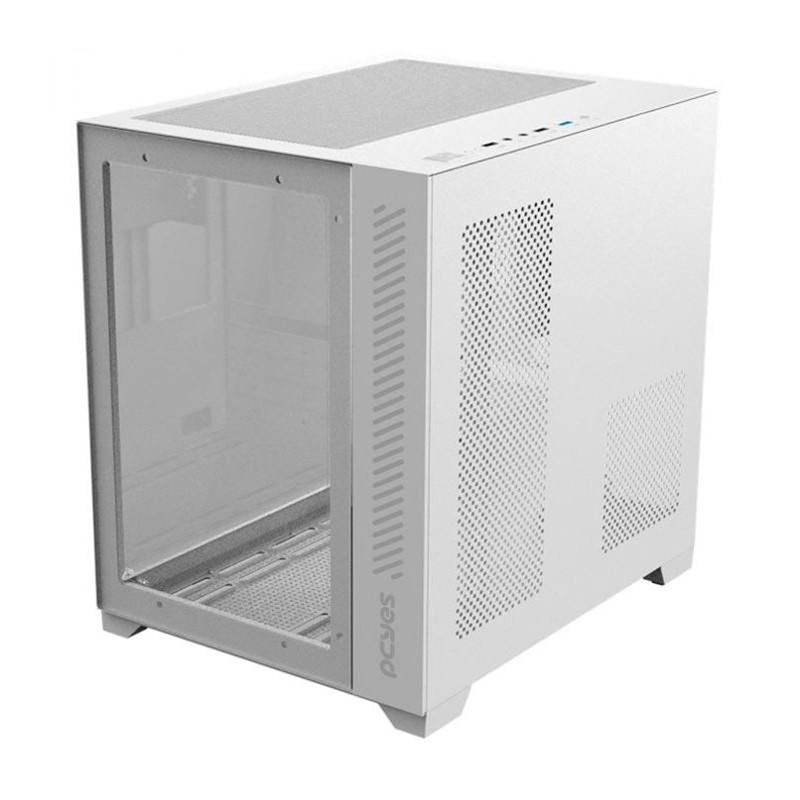 gabinete gamer pcyes mid tower matx lateral e frontal em vidro forcefield white ghost (mp)