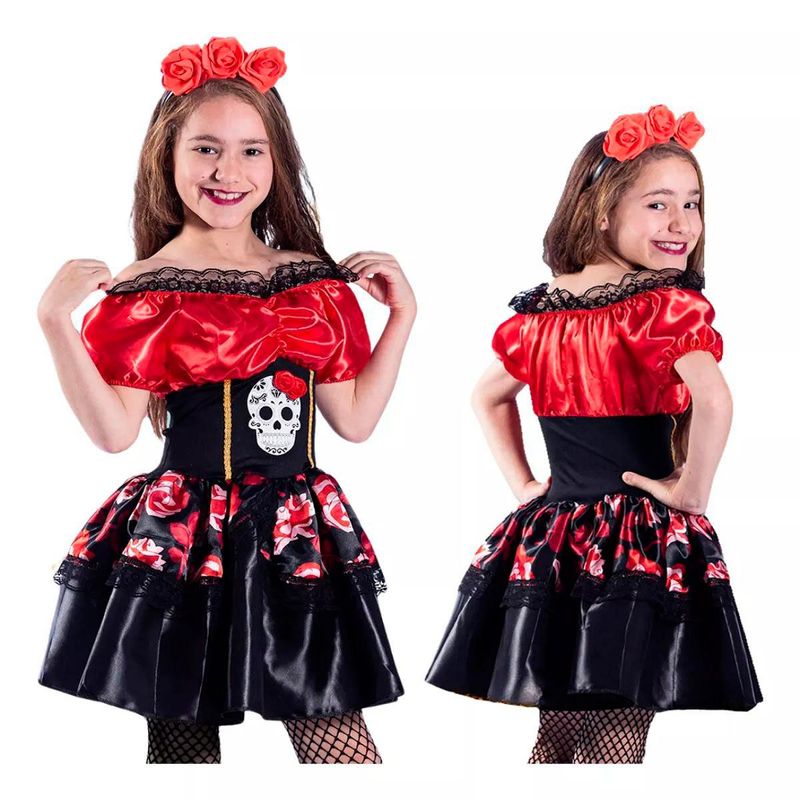 Fantasia Infantil Caveira Mexicana Ione E Eduardo Tamanho GG 8/9