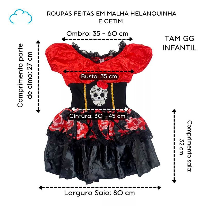 fantasia infantil caveira mexicana ione e eduardo tamanho gg 8/9 anos (mp)