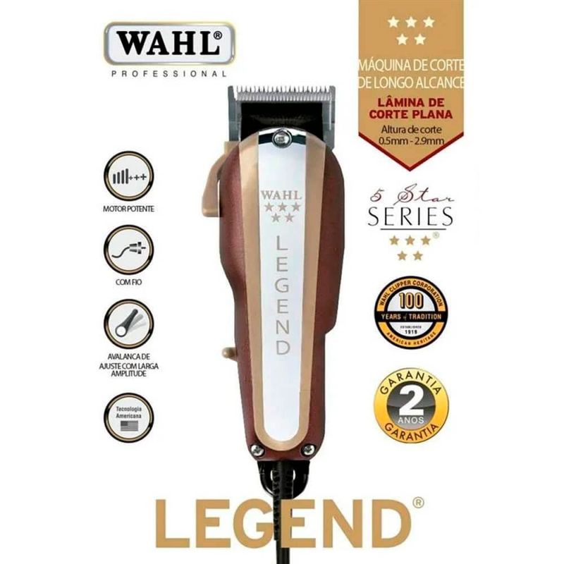 máquina de cortar cabelo legend com fio wahl 8147-055pa 127v marrom (mp)
