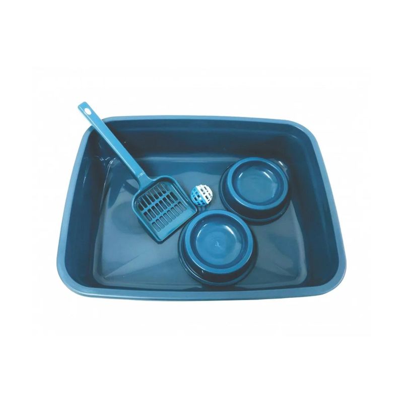 kit para gato procão com 1 bandeja 1 pá 1 bolinha 2 comedouros (mp)