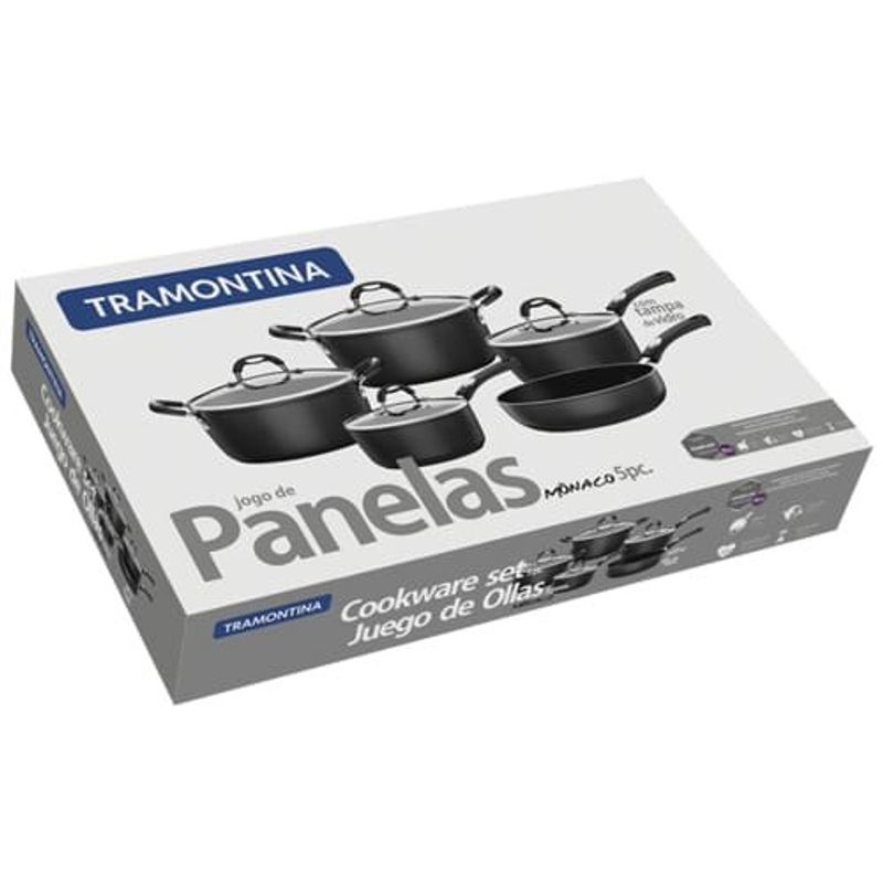 jogo de panelas 5 peças tramontina mônaco preto 20899050