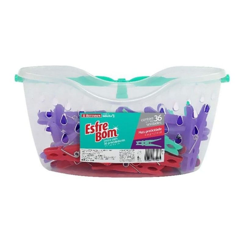 cesto com 36 prendedores plásticos de roupa bettanin esfrebom (mp)