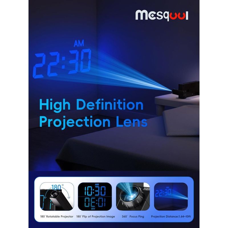relógio e despertador com projeção mesqool preto a-bi