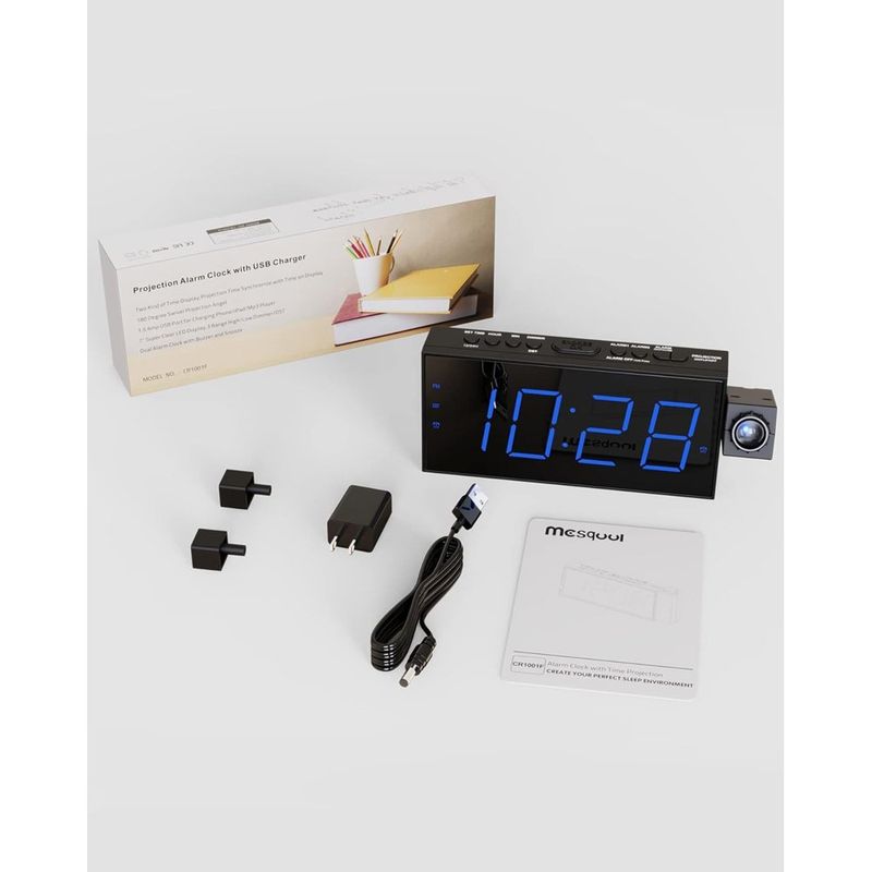 relógio e despertador com projeção mesqool preto a-bi